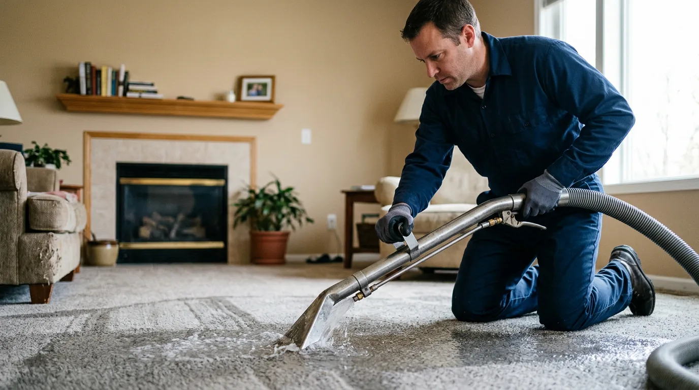 Water damage restoration technician working near Hampton, MN